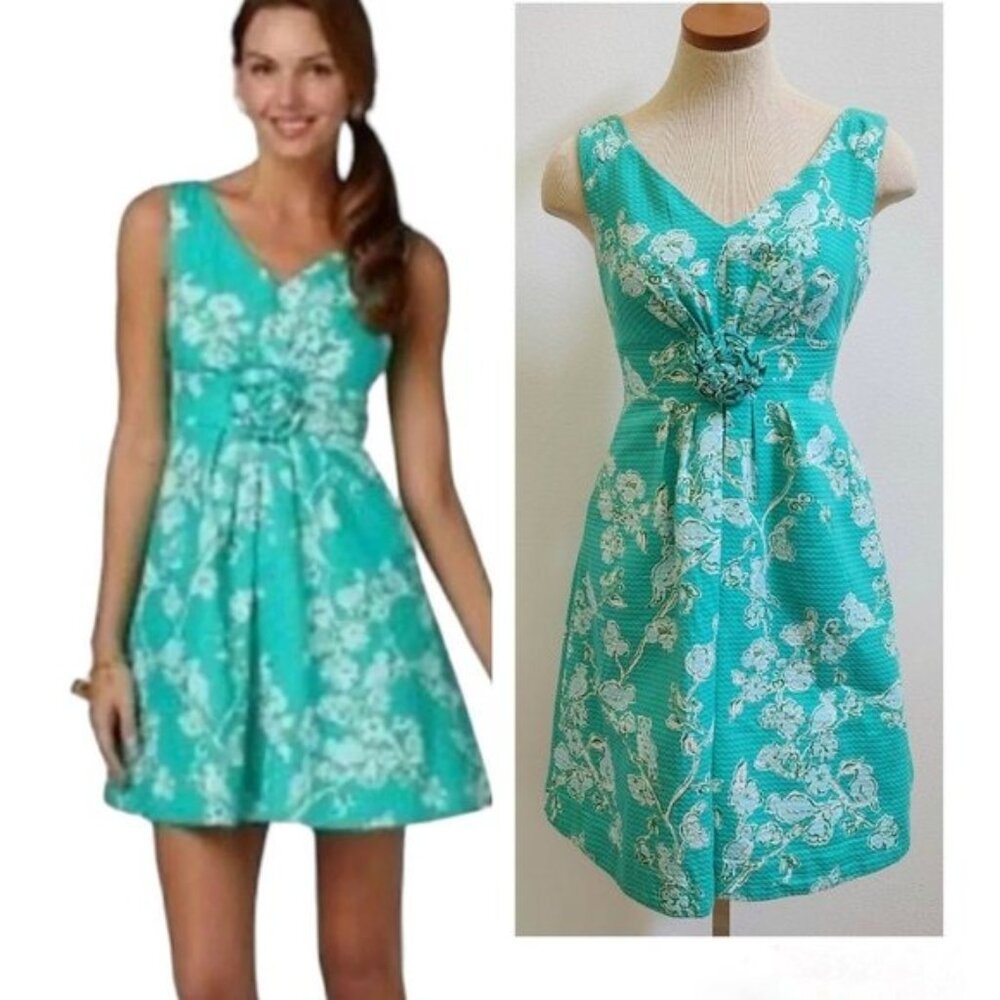 Lilly Pulitzer Parker Dress Birds & Bees Lagoon Green Rossette Mini Size…